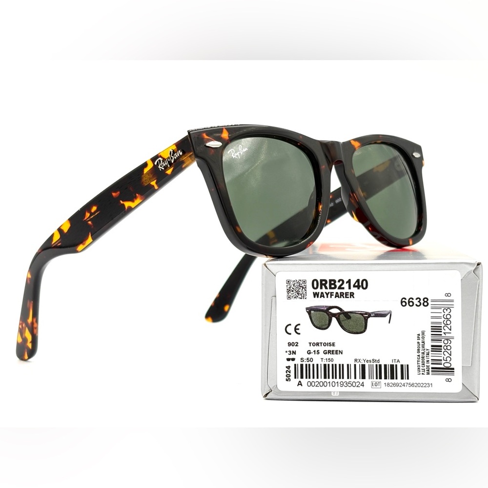 Ray-Ban RB2140 902 Tortoise Green G-15 50mm 50-150 w/Case and box with tag - Picture 2 of 14